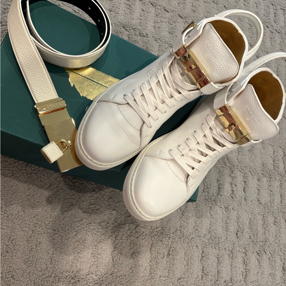 Luxury White High-Top Sneakers buscemi and belt